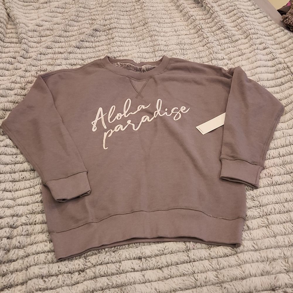Gray Jaxsea reversible "Aloha paradise" sweatshirt size L, new with tags!